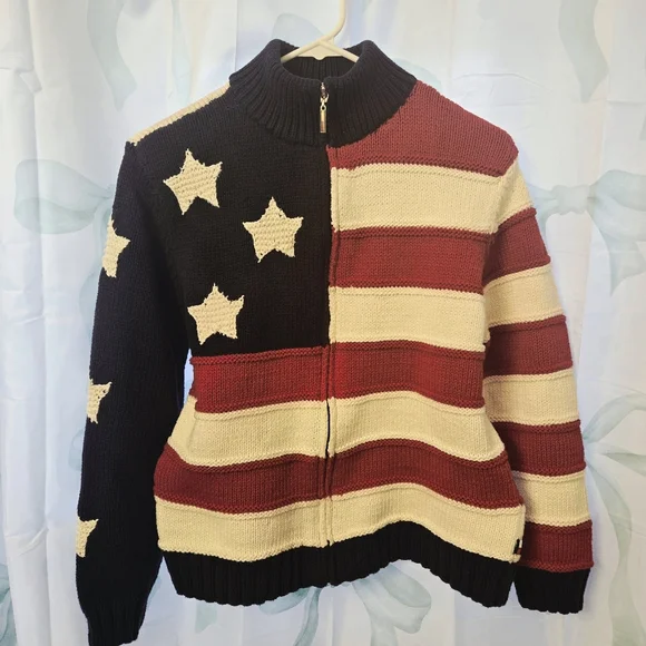 Vintage Tommy Hilfiger Zip-Up American Flag Cardigan Ralph-lauren-style July 4th - Picture 3 of 8